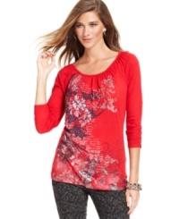 Expand your fall weekend attire with this casual top from Style&co. featuring ruched sleeves and a print that pops! Expand your fall weekend attire with this casual top from Style&co. featuring ruched sleeves and a print that pops!
