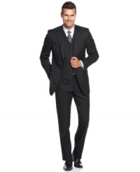 Round out a distinguished dress wardrobe with this three-piece black suit from Lauren by Ralph Lauren. Round out a distinguished dress wardrobe with this three-piece black suit from Lauren by Ralph Lauren.