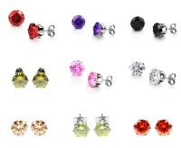 Fashion Shiny Round Cut 6mm Cubic Zirconia Titanium Stainless Steel Mens Ladies Stud Earrings Multi-color Selectable Fashion Shiny Round Cut 6mm Cubic Zirconia Titanium Stainless Steel Mens Ladies Stud Earrings Multi-color Selectable