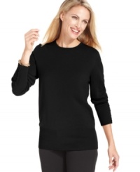 JM Collection's cozy petite sweater features a flattering fit and elegant buttons at the cuffs for a touch of glamor. It's priced right, too! JM Collection's cozy petite sweater features a flattering fit and elegant buttons at the cuffs for a touch of glamor. It's priced right, too!