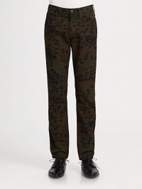 A modern, innovative approach to military style, this classic five-pocket silhouette takes a next level approach to the traditional camo print; Crafted from printed cotton, this pant style exudes a downtown style and attitude, set in a uniform fit for a sleek, streamlined look.Five-pocket styleZip flyInseam, about 34CottonMachine washImported A modern, innovative approach to military style, this classic five-pocket silhouette takes a next level approach to the traditional camo print; Crafted from printed cotton, this pant style exudes a downtown style and attitude, set in a uniform fit for a sleek, streamlined look.Five-pocket styleZip flyInseam, about 34CottonMachine washImported