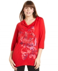Snag a standout casual look with Style&co.'s three-quarter-sleeve plus size top, showcasing an embellished print. Snag a standout casual look with Style&co.'s three-quarter-sleeve plus size top, showcasing an embellished print.