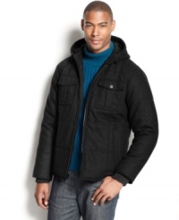 Style and performance make the perfect match in this quilted wool-blend coat from Sean John.