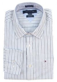 Tommy Hilfiger Mens Long Sleeve Custom Fit Button Down Shirt - XL - White/Blue/Navy Tommy Hilfiger Mens Long Sleeve Custom Fit Button Down Shirt - XL - White/Blue/Navy
