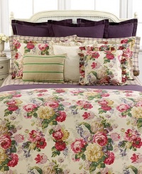 Lauren Ralph Lauren Comforter King Surrey Garden Collection Floral Pink Burgandy Purple Green Gold on Tan 110 x 96 Lauren Ralph Lauren Comforter King Surrey Garden Collection Floral Pink Burgandy Purple Green Gold on Tan 110 x 96