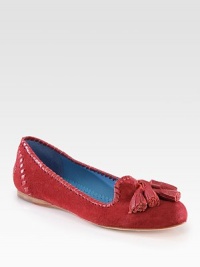Lush suede forms this casual staple, finished with intricate leather trim and playful tassels. Suede upper with leather trim and tasselsLeather lining and solePadded insoleImported Lush suede forms this casual staple, finished with intricate leather trim and playful tassels. Suede upper with leather trim and tasselsLeather lining and solePadded insoleImported