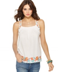 It's another summer of love with Bandolino's embroidered tunic. This vintage-inspired look works well with jeans and shorts! It's another summer of love with Bandolino's embroidered tunic. This vintage-inspired look works well with jeans and shorts!