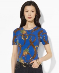 Lauren Ralph Lauren's preppy equestrian-inspired print adorns a soft cotton jersey crewneck petite tee. Lauren Ralph Lauren's preppy equestrian-inspired print adorns a soft cotton jersey crewneck petite tee.
