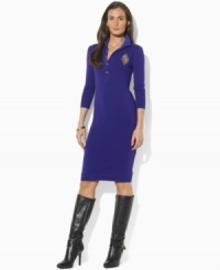 Lauren Ralph Lauren's classic polo dress is given a figure-flattering update, rendered in sleek stretch jersey with three-quarter-length sleeves. Lauren Ralph Lauren's classic polo dress is given a figure-flattering update, rendered in sleek stretch jersey with three-quarter-length sleeves.