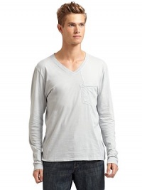 THE LOOKV neckline Pullover style Long sleeves Topstitched details on one side Single chest pocketTHE FITContemporary fitTHE MATERIALCottonCARE & ORIGINDry clean or machine wash Made in USA THE LOOKV neckline Pullover style Long sleeves Topstitched details on one side Single chest pocketTHE FITContemporary fitTHE MATERIALCottonCARE & ORIGINDry clean or machine wash Made in USA