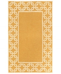 A traditional graphic set in a creamy, muted orange background makes this Promenade area rug the perfect update indoors or out. UV stabilized to minimize fading, the fashion-forward, durable, easy-to-clean rug is sure to put a little pop of color wherever placed. A traditional graphic set in a creamy, muted orange background makes this Promenade area rug the perfect update indoors or out. UV stabilized to minimize fading, the fashion-forward, durable, easy-to-clean rug is sure to put a little pop of color wherever placed.