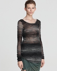 Ultra-soft in a mohair blend, this Helmut Lang sweater flaunts a striated pattern on a sheer silhouette, lending definition to staple separates. Ultra-soft in a mohair blend, this Helmut Lang sweater flaunts a striated pattern on a sheer silhouette, lending definition to staple separates.