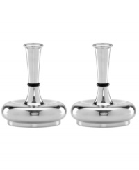 Beacons of style, Design With Light Flake candlesticks from Dansk feature a dramatic bottle shape and mix of dark and polished aluminum to create a simply chic arrangement. Beacons of style, Design With Light Flake candlesticks from Dansk feature a dramatic bottle shape and mix of dark and polished aluminum to create a simply chic arrangement.