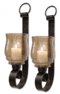 Joselyn Iron and Glass Small Wall Sconces (Set of 2) Joselyn Iron and Glass Small Wall Sconces (Set of 2)