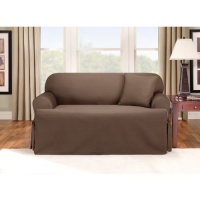 Sure Fit Logan 1-Piece T-Cushion Ties Sofa Slipcover, Chocolate Sure Fit Logan 1-Piece T-Cushion Ties Sofa Slipcover, Chocolate