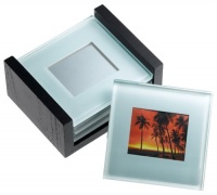 Global Decor Photo Frame Glass Coasters in Wood Stand, Set of 4 Global Decor Photo Frame Glass Coasters in Wood Stand, Set of 4