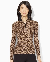 A bold leopard pattern adds a bit of edge to a soft waffle-knit cotton top. A bold leopard pattern adds a bit of edge to a soft waffle-knit cotton top.