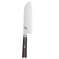 Handcrafted in Japan, these exceptional knives combine the strength of 64 layers of VG10 super steel with the artistry of fine Japanese design. Durable and beautiful - the knives feature a decorative floral Damascus pattern on each blade for the ultimate in forma and function. The Santoku Hollow Edge allows air in between the blade and the item being cut for extra thin cutting. Handcrafted in Japan, these exceptional knives combine the strength of 64 layers of VG10 super steel with the artistry of fine Japanese design. Durable and beautiful - the knives feature a decorative floral Damascus pattern on each blade for the ultimate in forma and function. The Santoku Hollow Edge allows air in between the blade and the item being cut for extra thin cutting.