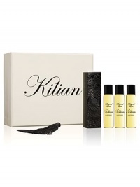 An incandescent tuberose, with narcotic charms. A travel spray for men and women. A magnetic object, literally. A monolith engraved with the Achilles' shield, signature of L'Oeuvre noire collection. As always, the travel spray is refillable, to travel with your favorite Killian fragrance. An incandescent tuberose, with narcotic charms. A travel spray for men and women. A magnetic object, literally. A monolith engraved with the Achilles' shield, signature of L'Oeuvre noire collection. As always, the travel spray is refillable, to travel with your favorite Killian fragrance.