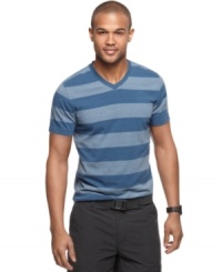 Upgraded! Climb up the casual-style ladder in this sleek, slim-fit striped t-shirt from Alfani. Upgraded! Climb up the casual-style ladder in this sleek, slim-fit striped t-shirt from Alfani.