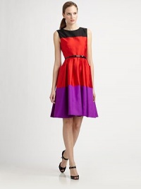 Vibrant colors add must-have appeal to this colorblock dress. Not only is it on trend this season, but it also offers a perfectly flattering silhouette.Round neckSleevelessFull skirtFront pocketsBow belt includedAbout 42 from shoulder to hem74% silk/26% cottonDry cleanImported Model shown is 5'11 (180cm) wearing US size 4. Vibrant colors add must-have appeal to this colorblock dress. Not only is it on trend this season, but it also offers a perfectly flattering silhouette.Round neckSleevelessFull skirtFront pocketsBow belt includedAbout 42 from shoulder to hem74% silk/26% cottonDry cleanImported Model shown is 5'11 (180cm) wearing US size 4.