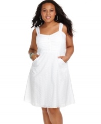 Commit to flirty, picnic style with this plus size dress from Ruby Rox! The a-line shape and pretty eyelet design play to your girlish side. Commit to flirty, picnic style with this plus size dress from Ruby Rox! The a-line shape and pretty eyelet design play to your girlish side.