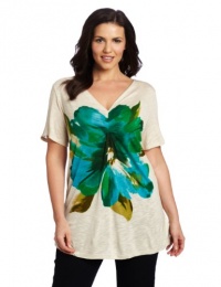 Jones New York Women's Plus-Size Short Sleeve V-Neck Top with Pleating Jones New York Women's Plus-Size Short Sleeve V-Neck Top with Pleating