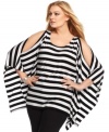 Make a bold statement with MICHAEL Michael Kors' batwing sleeve plus size top, showcasing a striped pattern and cold shoulders. (Clearance)