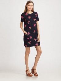 A whimsical bird print flocks this effortless cotton-knit shift.Jewel necklineShort sleevesFlat frontBack keyholeAbout 18 from natural waistCottonDry cleanImportedModel shown is 5'11 (180cm) wearing US size Small. A whimsical bird print flocks this effortless cotton-knit shift.Jewel necklineShort sleevesFlat frontBack keyholeAbout 18 from natural waistCottonDry cleanImportedModel shown is 5'11 (180cm) wearing US size Small.