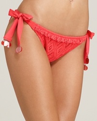 In coral crochet, this Becca bikini bottom flaunts alluring details--a diamond pattern and ruffled trim lend a feminine look. In coral crochet, this Becca bikini bottom flaunts alluring details--a diamond pattern and ruffled trim lend a feminine look.