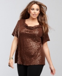 Unique twists at the neckline make a creative touch on INC's plus size top. Mini sequins provide the extra sparkle! Unique twists at the neckline make a creative touch on INC's plus size top. Mini sequins provide the extra sparkle!