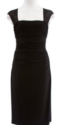 Lauren By Ralph Lauren Black Jersey Ruched Beaded Cap Sleeve Dress 2 Lauren By Ralph Lauren Black Jersey Ruched Beaded Cap Sleeve Dress 2