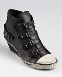 A modern fusion from Ash, featuring dramatic buckles down the vamp and a distressed rubber sole. A modern fusion from Ash, featuring dramatic buckles down the vamp and a distressed rubber sole.