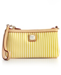 How sweet the stripes. Throw your essentials in this pretty striped wristlet and you're ready for your next summer adventure. How sweet the stripes. Throw your essentials in this pretty striped wristlet and you're ready for your next summer adventure.