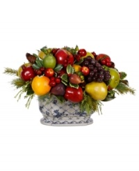 Top your table with a lively centerpiece. The Mixed Fruit planter features a myriad of fruits clustered with pine branches, showcasing one festive harvest. Top your table with a lively centerpiece. The Mixed Fruit planter features a myriad of fruits clustered with pine branches, showcasing one festive harvest.