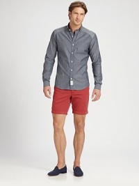 Casual elegance defines this selvedge denim sportshirt accented with a contemporary tab collar and mother of pearl buttons for a refined finish.Button-frontCottonMachine washImported Casual elegance defines this selvedge denim sportshirt accented with a contemporary tab collar and mother of pearl buttons for a refined finish.Button-frontCottonMachine washImported