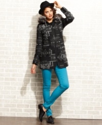 A parka with attitude: Green with Envy incorporates on-trend tribal motifs into a cozy, faux-fur trimmed coat that's as functional as it is cute. A parka with attitude: Green with Envy incorporates on-trend tribal motifs into a cozy, faux-fur trimmed coat that's as functional as it is cute.