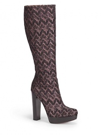 THE LOOKMetallic flame stitched fabric upperSide zipperAlmond toePadded insoleStacked heel, 5 (125mm)Stacked platform, 1 (25mm)Compares to a 4 heel (100mm)Shaft, 14Leg opening, 14THE MATERIALSignature bold patterned fabric upperLeather liningLeather soleORIGINMade in Italy THE LOOKMetallic flame stitched fabric upperSide zipperAlmond toePadded insoleStacked heel, 5 (125mm)Stacked platform, 1 (25mm)Compares to a 4 heel (100mm)Shaft, 14Leg opening, 14THE MATERIALSignature bold patterned fabric upperLeather liningLeather soleORIGINMade in Italy