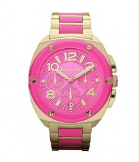 Michael Kors Women's Chronograph Tribeca Pink Silicone and Gold-Tone Stainless Steel Bracelet 43mm Michael Kors Women's Chronograph Tribeca Pink Silicone and Gold-Tone Stainless Steel Bracelet 43mm