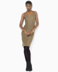 Interwoven Lurex® sparkles on this elegant wool herringbone petite dress, designed in a sleeveless silhouette with a scoop neckline for timeless glamour. Interwoven Lurex® sparkles on this elegant wool herringbone petite dress, designed in a sleeveless silhouette with a scoop neckline for timeless glamour.