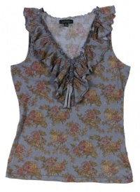 Lauren Jeans Co. Women's Sleeveless Ruffled V-neck Jersey Top (Blue Multi) (Medium) Lauren Jeans Co. Women's Sleeveless Ruffled V-neck Jersey Top (Blue Multi) (Medium)