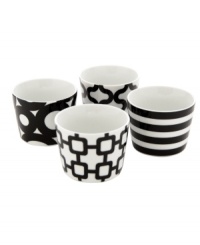 Pretty graphic. Bold black and white patterns play up these durable Salt&Pepper ramekins, bringing cool modern design to everyday dining. Pretty graphic. Bold black and white patterns play up these durable Salt&Pepper ramekins, bringing cool modern design to everyday dining.