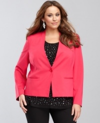The collarless styling on INC's plus size blazer creates a sleek silhouette that you'll love wearing the whole year round! The collarless styling on INC's plus size blazer creates a sleek silhouette that you'll love wearing the whole year round!