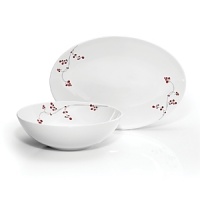 The Mikasa Red Berries Dinnerware set is classic white with a red berries accent. Service for four dinnerware includes four of each: dinner plate, salad plate, soup bowl and mug. Dishwasher and microwave safe. Two piece completer set also available (39.99). The Mikasa Red Berries Dinnerware set is classic white with a red berries accent. Service for four dinnerware includes four of each: dinner plate, salad plate, soup bowl and mug. Dishwasher and microwave safe. Two piece completer set also available (39.99).