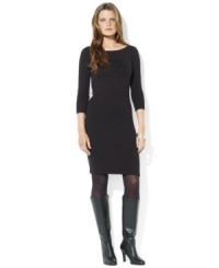 A flattering bateau neckline and elegant beading at the chest lend feminine elegance to a classic cotton sweater dress from Lauren Ralph Lauren.