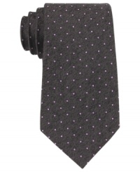 Pin-point your dress-to-impress look with this dapper dot tie from DKNY. Pin-point your dress-to-impress look with this dapper dot tie from DKNY.