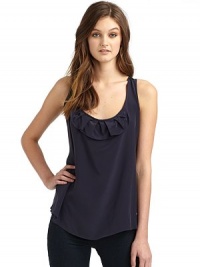 THE LOOKScoop neckline with rufflePullover styleSleevelessTHE FITAbout 27 from shoulder to hemTHE MATERIALSilkCARE & ORIGINDry clean ImportedModel shown is 5'10 (178cm) wearing US size 4. THE LOOKScoop neckline with rufflePullover styleSleevelessTHE FITAbout 27 from shoulder to hemTHE MATERIALSilkCARE & ORIGINDry clean ImportedModel shown is 5'10 (178cm) wearing US size 4.