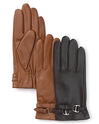 For flawless fit and fashion, slide on these Lauren Ralph Lauren leather gloves with equestrian-inspired double buckles.