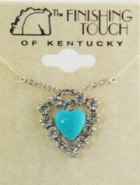 Finishing Touch Turquoise Puff Heart Framed w/ Swarovski Crystal Heart Necklace - Silver Finish - 18