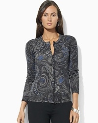 Add a hint of bohemian chic to your look with this breezy paisley-print cardigan, rendered in a sumptuous silk-cashmere blend for an always appropriate amount of warmth. Add a hint of bohemian chic to your look with this breezy paisley-print cardigan, rendered in a sumptuous silk-cashmere blend for an always appropriate amount of warmth.